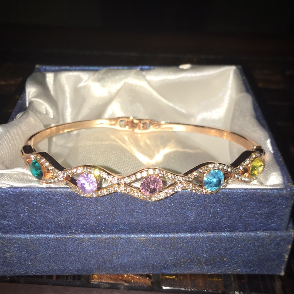 Multicolored Semi-Precious Stone Bangle Bracelet - image 1